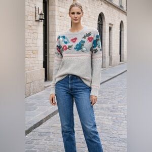 Sundance Gray Floral Wool Blend Sweater